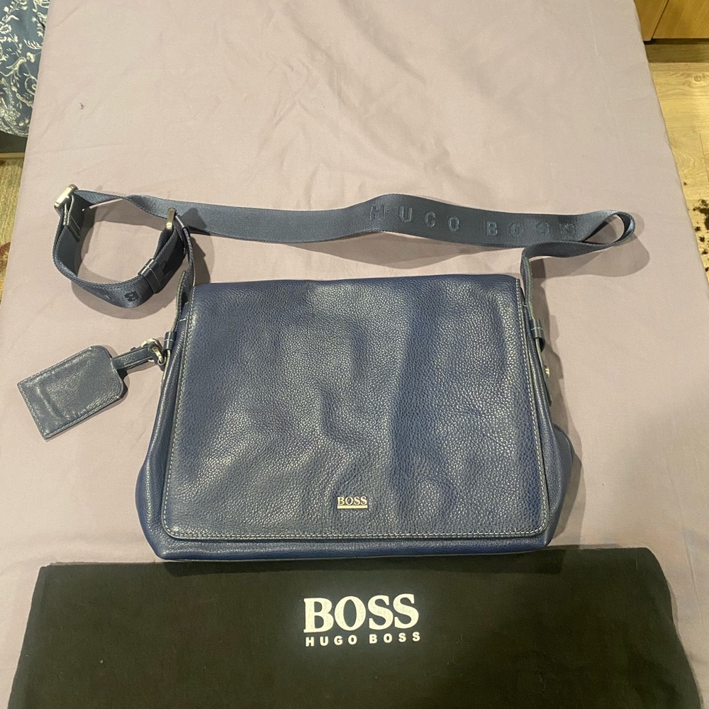 Hugo Boss Men's Blue Leather Messenger Bag
